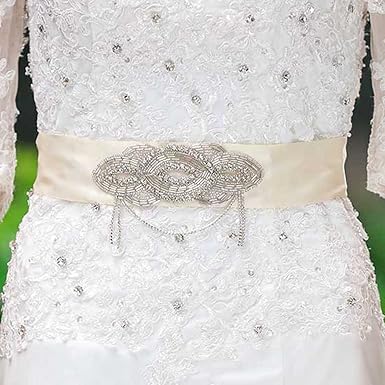 Amazon Com Aukmla Accesorios Vestido De Novia Cinturones Cintos De Vidrio Con Lazo Para Mujeres Y Ninas Beige Clothing