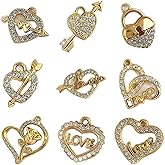ARTISAMILY Heart Butterfly Golden Rhinestone Pendants Lock Starfish Fish Tail Notes Flower Earring Charms Crystal Sparkly Rhinestone Necklace Pendants for Jewelry Making DIY Craft Supplies