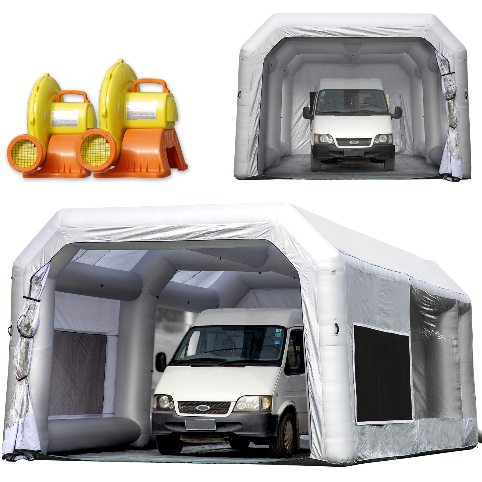 OZIS Inflatable Panit Booth 30X16.5X11Ft Upgrade Larger Filter System with (1100W+750W) Blowers, Inflatable Paint Spray Booth Larger Space with Tool Room, Portable Airbrush Painting Tent Workstation