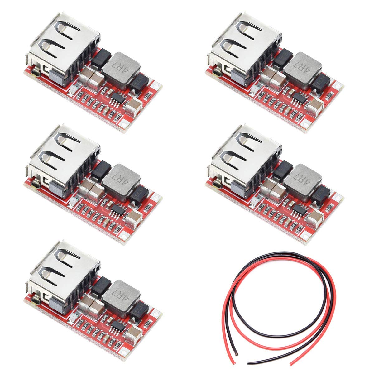 Youmile 5PCS DC-DC Buck Converter 6-24V 12V 24V to 5V Car USB Charger Module 3A Step-Down Voltage Regulator Power Supply Module with 24AWG Wire