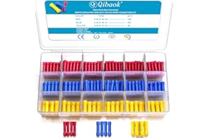 Qibaok 300 PCS Butt Splice Crimp Connectors Insulated Electrical Straight Wire Terminal Connectors 10-22AWG