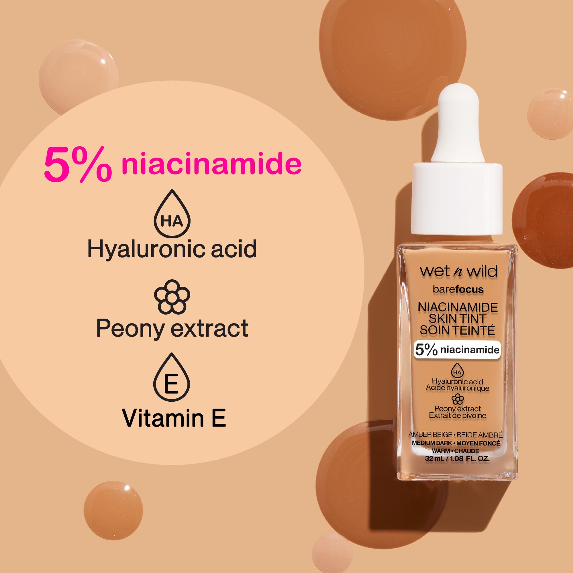 wet n wild Bare Focus Skin Tint, 5% Niacinamide Enriched, Buildable Sheer Lightweight Coverage, Natural Radiant Finish, Hyaluronic & Vitamin Hydration Boost, Cruelty-Free & Vegan - Chestnut