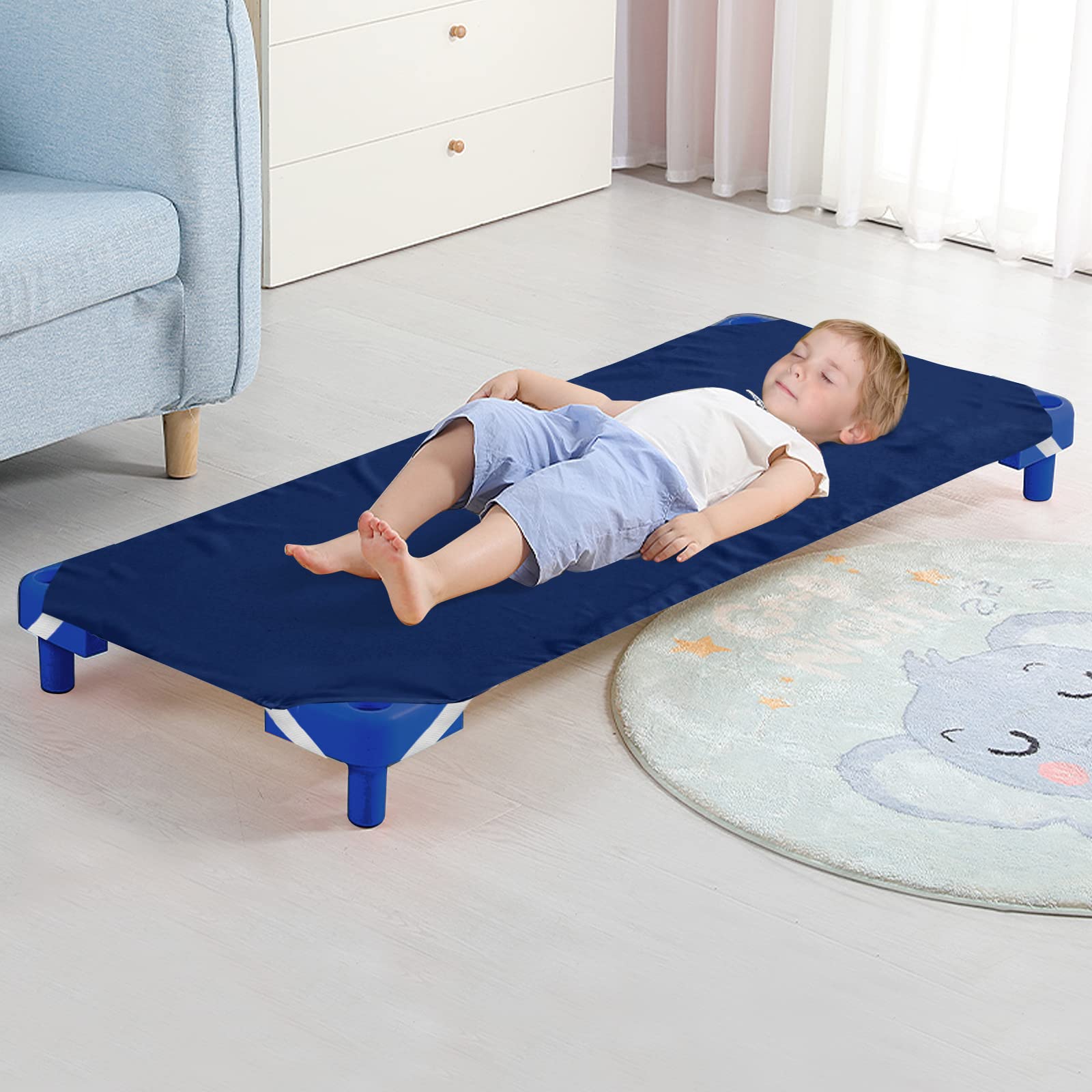 Photo 1 of Standard Size Daycare/Pre-School Cot Sheet, Navy Breathable Microfiber Nap Sheet for Boys & Girls, 23" x 51