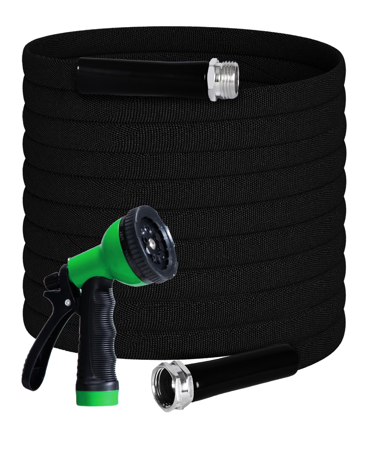 Photo 1 of DTRK Garden Hose 5/8 in. x 100 FT Durable Water Hoses with 7 Function Hose Nozzle, Lightweight Kink-Free Flexible Garden Hoses, Extra Strength Fabric Yard Hose for Watering Cleaning?Black?