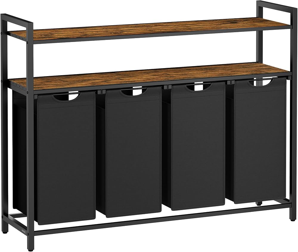 VASAGLE Laundry Basket with 4 Pull-Out Liners and 2 Shelves 160 L