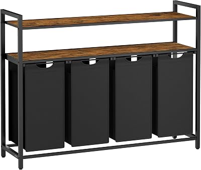 VASAGLE Laundry Basket with 4 Pull-Out Liners and 2 Shelves 160 L