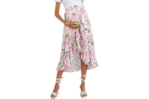 FUNJULY Maternity Skirt Women's High Waist Maternity Skirts Ruffled Tiered Casual A Line Swing Boho Skirts for Women