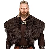 L'VOW Men Viking Fur Shawl Medieval Faux Fur Mantle Shoulder Wrap Collar Warrior Renaissance LARP Cosplay Costume