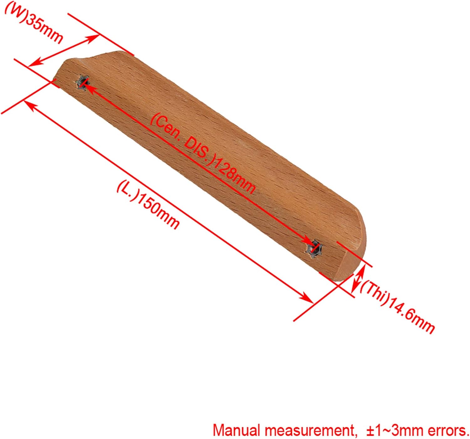 Yibuy 10x Wooden Cabinet Handles Cupboard Drawer Pull with 128mm Pitch Hole, Wood Color, 15.5x3.2cm/6.1x1.26inch(LxW) - Image 5