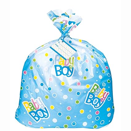 Amazon Com Jumbo Plastic Blue Polka Dot Boy Baby Shower Gift Bag