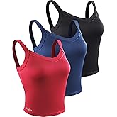 NELEUS Women's 3 Pack Athletic Cropped Tank Top Padded Bra