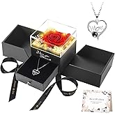 WOKEISE Lighted Preserved Real Rose Flowers with I Love You Mom Necklace, Anniversary Birthday Gifts for Women Mom Grandma,Valentines Mothers Day, Red