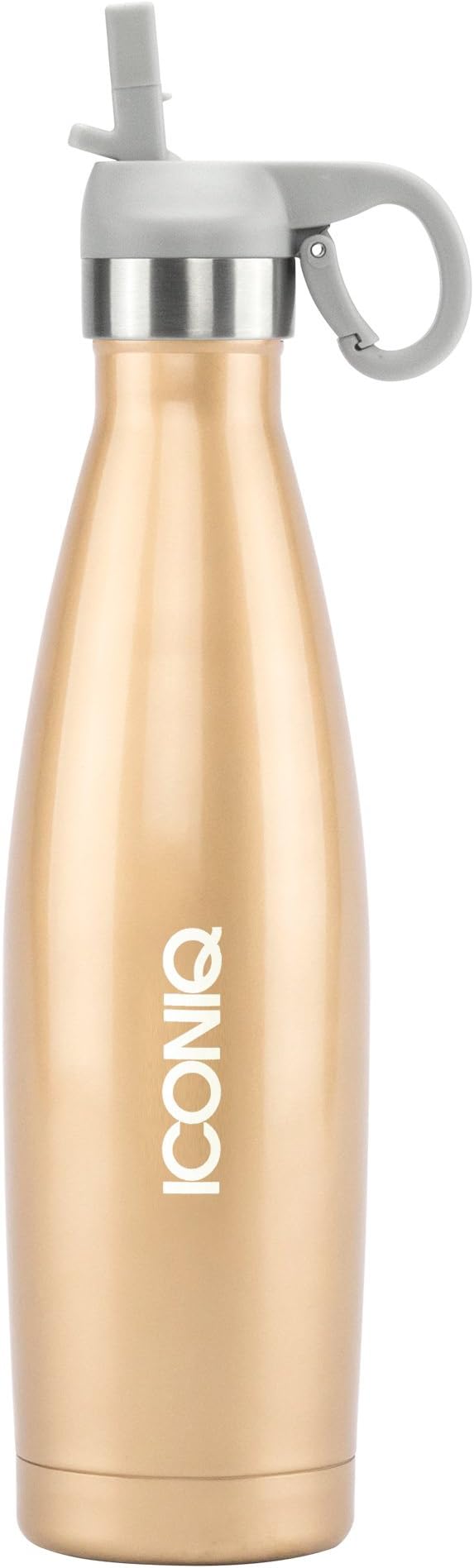 ICONIQ Stainless Steel Vacuum Insulated Water Bottle Includes Bonus Pop Up Straw Cap, 17 Ounce