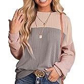 Womens Pullover Long Sleeve Sweatshirt Fashionable Striped Multicolor Patchwork Casual Loose Sweatshirt