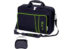 omarando Gaming Console Carrying Case,Compatible with PS5 or PS5 Slim,Travel Carrying Bag for Game Controller and Accessories,Included Controller Protective Box (Black-Green)