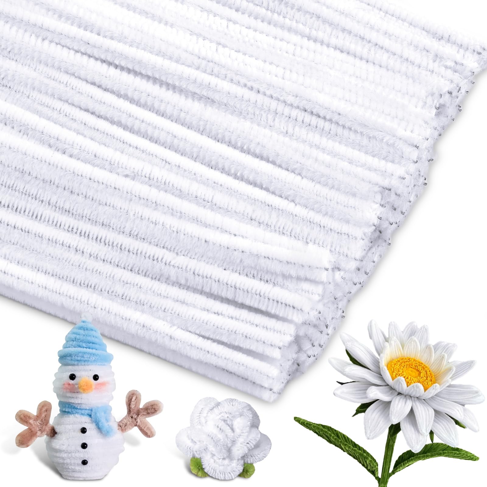 Photo 1 of 150 Pieces Christmas Pipe Cleaners Chenille Stem, White Craft Pipe Cleaners, DIY Craft, Fuzzy Sticks Pipe Cleaners Bulk for Arts and Crafts, Xmas Home Decoration