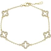 14K Gold-Plated Four-Leaf Clover Tennis Bracelet, Lucky Four-Leaf Connection Bracelet, a Fashionable Jewelry Suitable for Women's Daily Wear, Dates and Special Occasions