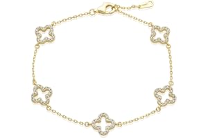 GENERIC 14K Gold-Plated Four-Leaf Clover Tennis Bracelet, Lucky Four-Leaf Connection Bracelet, a Fashionable Jewelry Suitable for Women's Daily Wear, Dates and Special Occasions