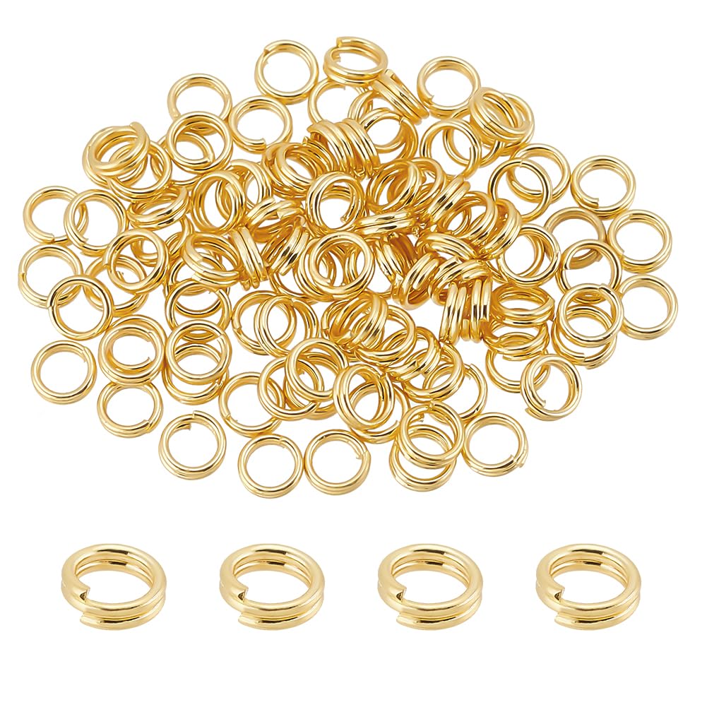 BENECREAT 100Pcs 18K Real Gold Plated Brass Open Jump Rings, 6mm Metal O Ring Gold Connector Double Ring Split Rings for Earring Necklace Bracelet, Jewelry DIY Making