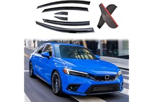 BeeGo Window Visors Rain Guards fit for Honda Civic Hatchback 6pcs 2022 2023 2024-2026 Car Accessories Black Deflectors Exterior Sun Vent 3D Wavy Sport Style Shade Tape ON Body Kit (Not fit Sedan)