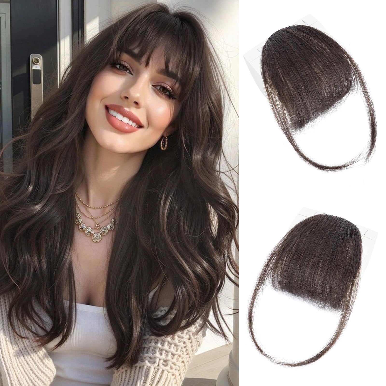 Photo 1 of *MINOR DAMAGE - USED*
Lommel Clip in Bangs,100% Real Human Hair Wispy Fake Bangs Hair Clip for Women Dark Brown Natural Curtain Fringe with Temples Hairpieces for Daily Wear and Various festivals(Dark Brown)