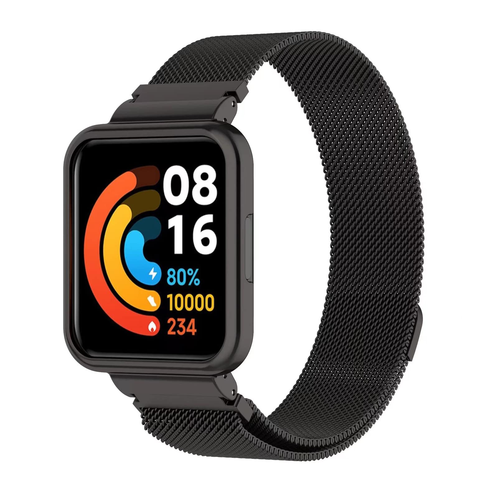 E-strap Magnetic Metal Milanese Band Compatible with Xiaomi Redmi Watch 2 Lite, Magnetic Stainless Steel Mesh Bands Replacement for Redmi Watch 2 Lite, Black/White, 28 mm