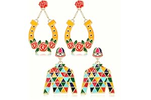 VOGUEKNOCK 2 Pairs Derby Earrings for Women Kentucky Derby Horse Horseshoe Dangle Earrings Statement Race Day Earrings Derby Horse Racing Fan Jewelry Gifts