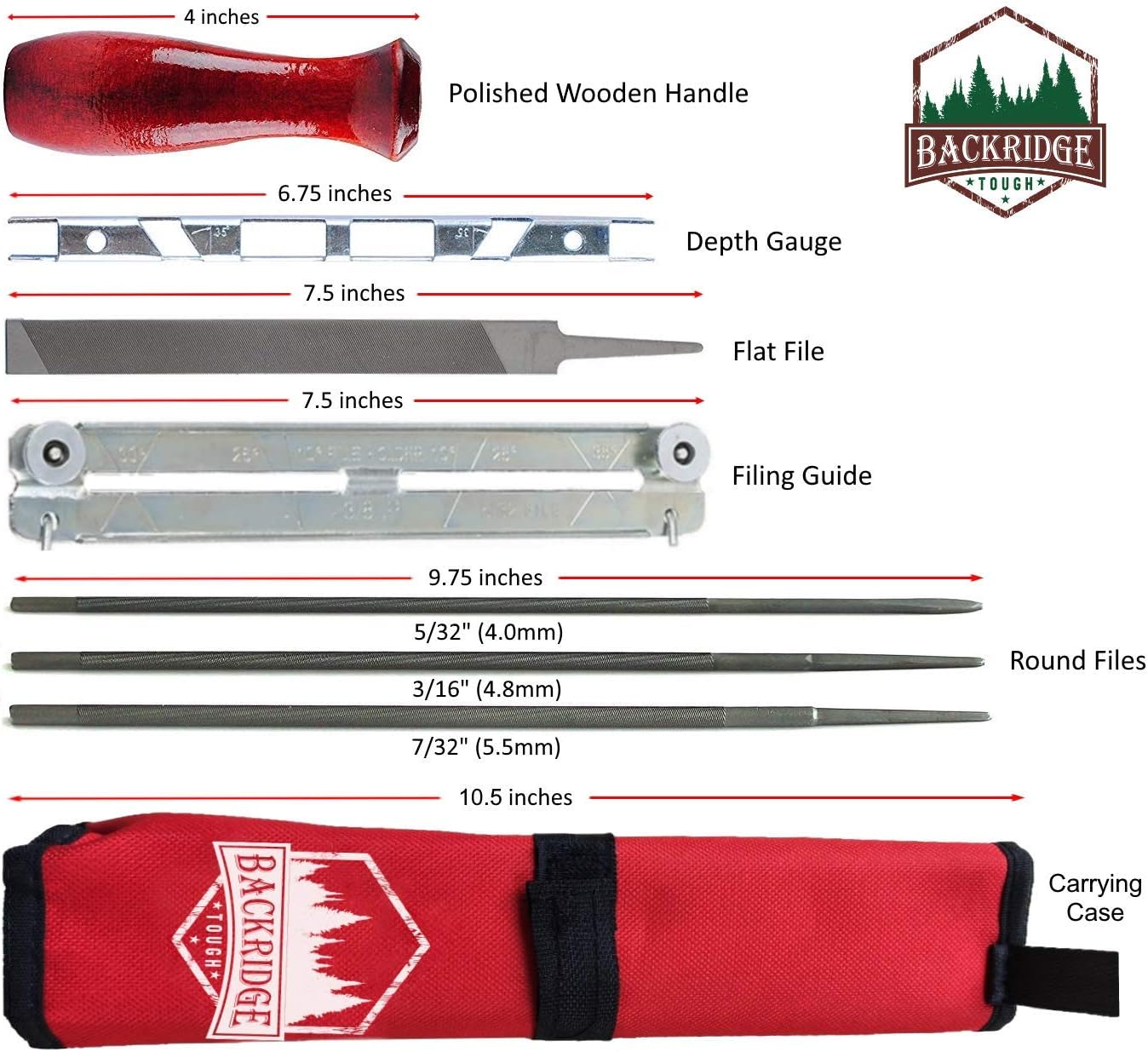 Chainsaw Sharpener File Kit – Flat, 5/32, 3/16, 7/32 Inch Round Files, Raker Tooth Depth Gauge, Blade Filing Guide, Wood Handle & Tool Pouch – Used to Sharpen Chain Saw Teeth - 8 Piece Sharpening Set : Home Audio & Theater
