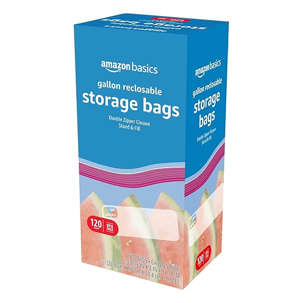 AMAZON BASICS RECLOSABLE GALLON FOOD STORAGE BAGS, BPA FREE, 120 COUNT