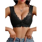 GORGLITTER Women's Lace Front Closure Bras Full Coverage Wireless Bralettes Breathable Support Wirefree Everyday Bra