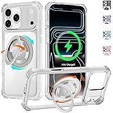WPCase Clear Case for iPhone 17 Pro Max Case with Stand [ Compatible with MagSafe ], Military Grade Heavy Duty Cover with Magnetic 360 Rotatable Ring Kickstand for Women Men, Transparent
