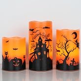 GenSwin Halloween Candles with Timer, Flickering Flameless Candles Battery Operated, 3 Pack Real Wax Pillar Candles for Halloween Home Decorations(D3&rdquo; x H4&rdquo;5&rdquo;6&rdquo;)