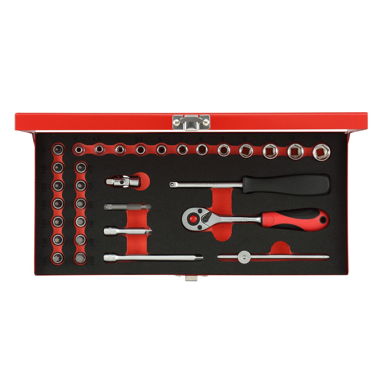 GEDORE Red Socket Spanner Set 1/4 Inch 32-Piece in High-Quality Metal