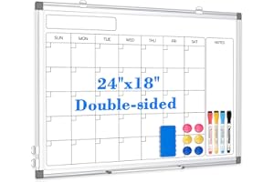 WALGLASS Monthly Calendar Dry Erase Whiteboard for Wall, 24" x 18" Magnetic Calendar White Board, Double-Sided Portable Board for Office, Kitchen, School, Home