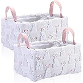 Yiyiring 2 Pcs Easter Bunny Basket White Rabbit Storage Laundry Basket 14x10 Inch Easter Bunny Storage Bin Foldable Fluffy Plush Box with Handle Decorative Closet Organizer for Room Dorm Home Car