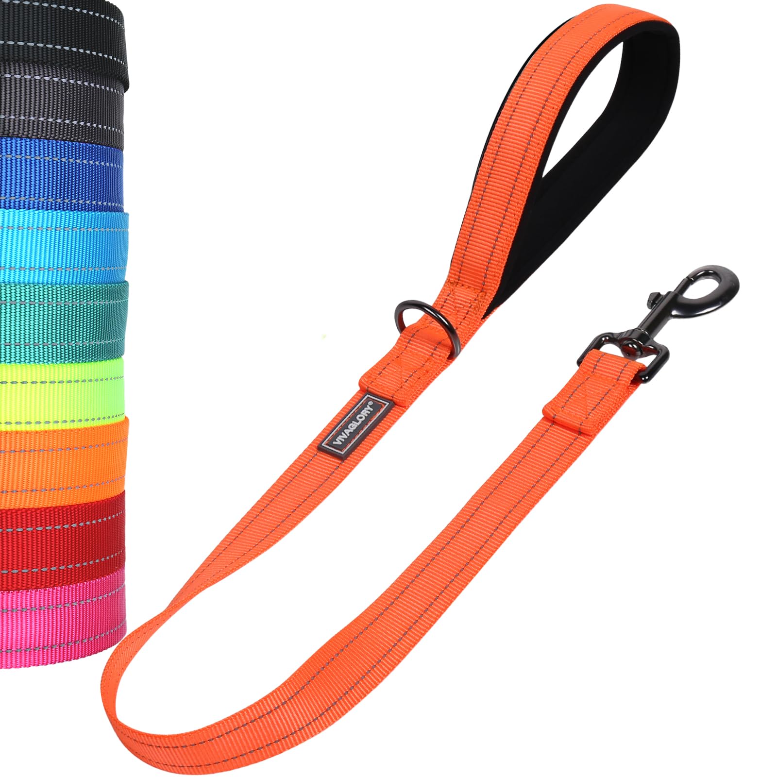 VIVAGLORY Short Dog Lead Closerok Traffic Leash for Dog with Soft Padded Handle for Training & Walking, 61cm, Orange