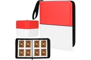 AWEDSU Collectible Trading Card Albums,4-Pocket Binder, 400 Pockets Case Holder,Premium Zip PU Card Binder for TCG, Sports Cards (Red & white)