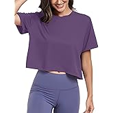 KevaMolly Workout Crop Tops for Women Loose Fit UPF50+ Breathable Yoga T Shirts Running Athletic Cropped Workout Tops
