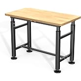 Ultrawall Freestanding Workbench for Garage, Adjustable Height Work Table | Heavy Duty Rubber Wood Workstation for Workshop, Office, Home (42 x 20 inch)