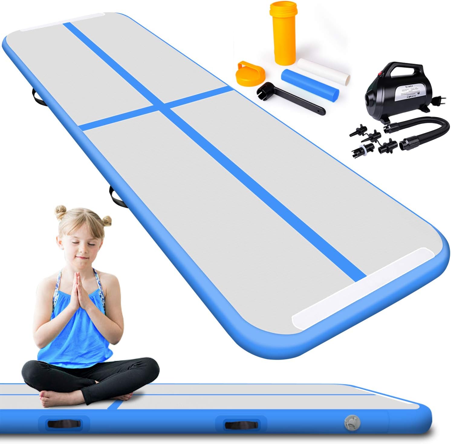 Lamlingo 2/3/4/5/6/7/8/9/10/11/12/15M Air Track Tumbling Mat Inflatable Gymnastics Mat Airtracks Mats with Electric Air Pump for Home Use Indoor Outdoor/Tumble/Gym/Training/Cheerleading Use