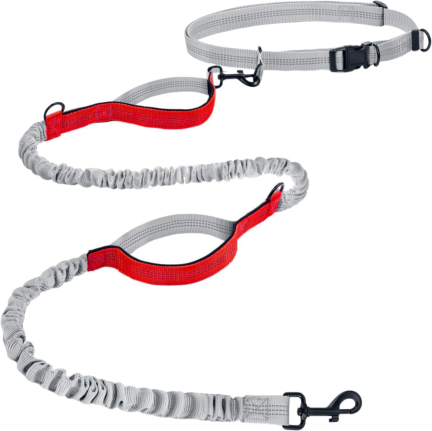 Hurluksi Hand Free Waist Lead, Heavy Duty Dog Walking Belt with Retractable Bungee & Sponge Handle (Red)