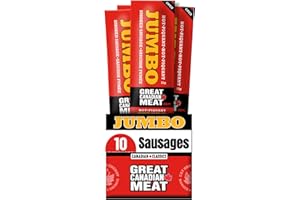 Hot Jumbo Smoked Sausages Locally Made & Hardwood Smoked, 10 x 72g Caddy of Meat Snacks by Great Canadian Meat, Gluten Free, 