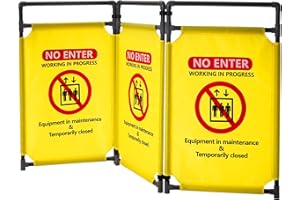 ISXACFF 3 Panels Safety Barricade Expandable Mobile Barrier 3.2FT Foldable Security Caution Sign Barrier Gate with Heavy Duty