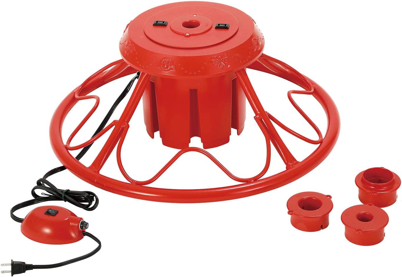 Tree Stands - Home Heritage Electric 360 Degree Rotating Artificial Holiday Tree Metal Stand for Trees up to 9 Feet Tall, Pole Diameter 1-1.75 Inches, Red