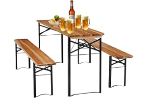 AVAWING 70" 3-Piece Portable Picnic Table Bench Set, 5.8FT 6-8 Persons Wooden Dining Table Set for Patio Outdoor Activities Garden BBQs Parties Camping