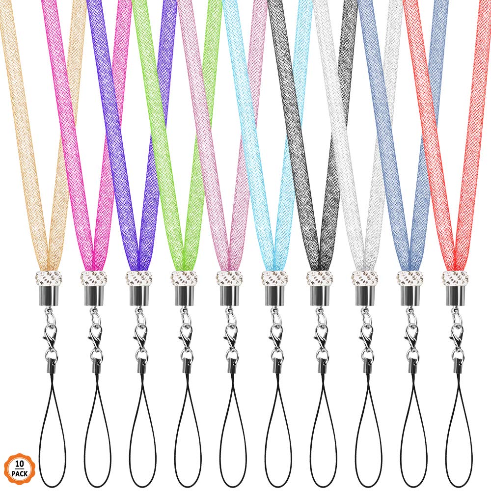 Dadabig 10 PCS Glitter Lanyard Strap, Crystal Neck Strap Bling Cellphone Necklaces Lanyards for ID Card, Cell Phone or Keys, 10 Colors