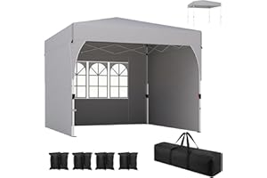 Outsunny 9.6 x 9.6 ft Pop Up Canopy Tent with 3 Sidewalls, UPF 50+ 1-Button Push Easy Setup Outdoor Instant Canopy Portable S