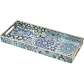 MAONAME Plastic Vanity Tray, Bathroom Counter Tray, Decorative Trays with Handles, Storage Dresser Trays Organizer for Toilet Tank, Jewelry, Makeup, 13.8" x 6" x 1.57"