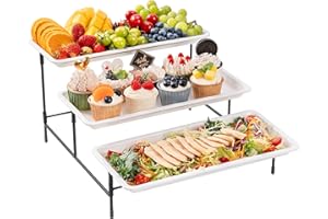 Lifewit 3 Tiered Plastic Serving Tray for Party Entertaining, 14"×6.5" Serving Food Display Platters, Reusable Trays with Col
