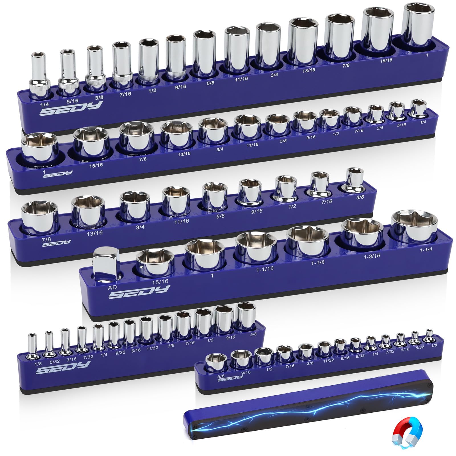 Photo 1 of 6-Piece 1/4" 3/8" 1/2"-Driver SAE Magnetic Socket Organizer Set (Holds 68 Sockets) - Detachable Tool Tray with 5mm Magnetic Base for Garage/Home Workshop(Sockets Not Included)